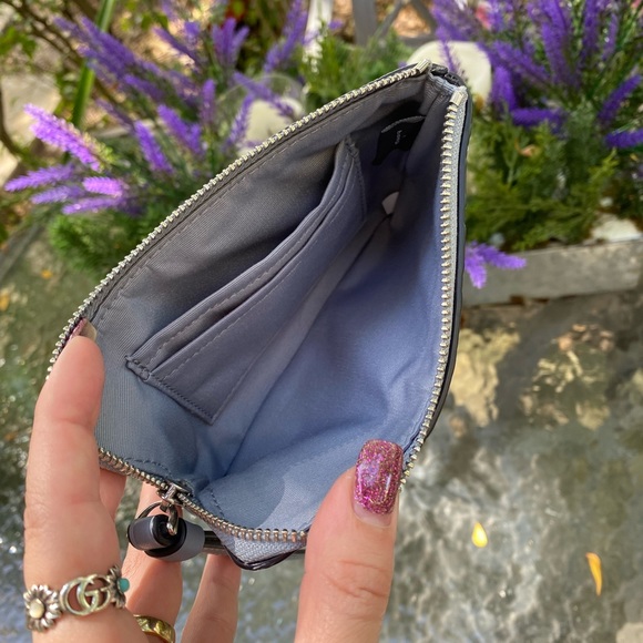 Coach Light Blue Embossed Logo Zippered Wristlet - Picture 11 of 16